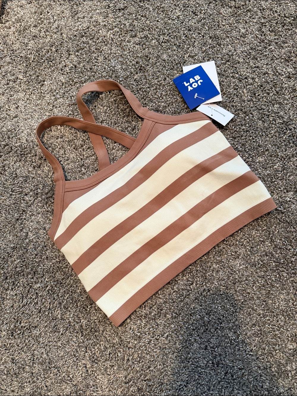 NWT Brown and Cream Striped Ribbed Tank Top LARGE